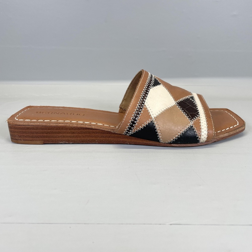 Bernardo Shoes Womens Size 10 M Brown Patchwork Leather Slide Sandals Square Toe - Picture 1 of 11